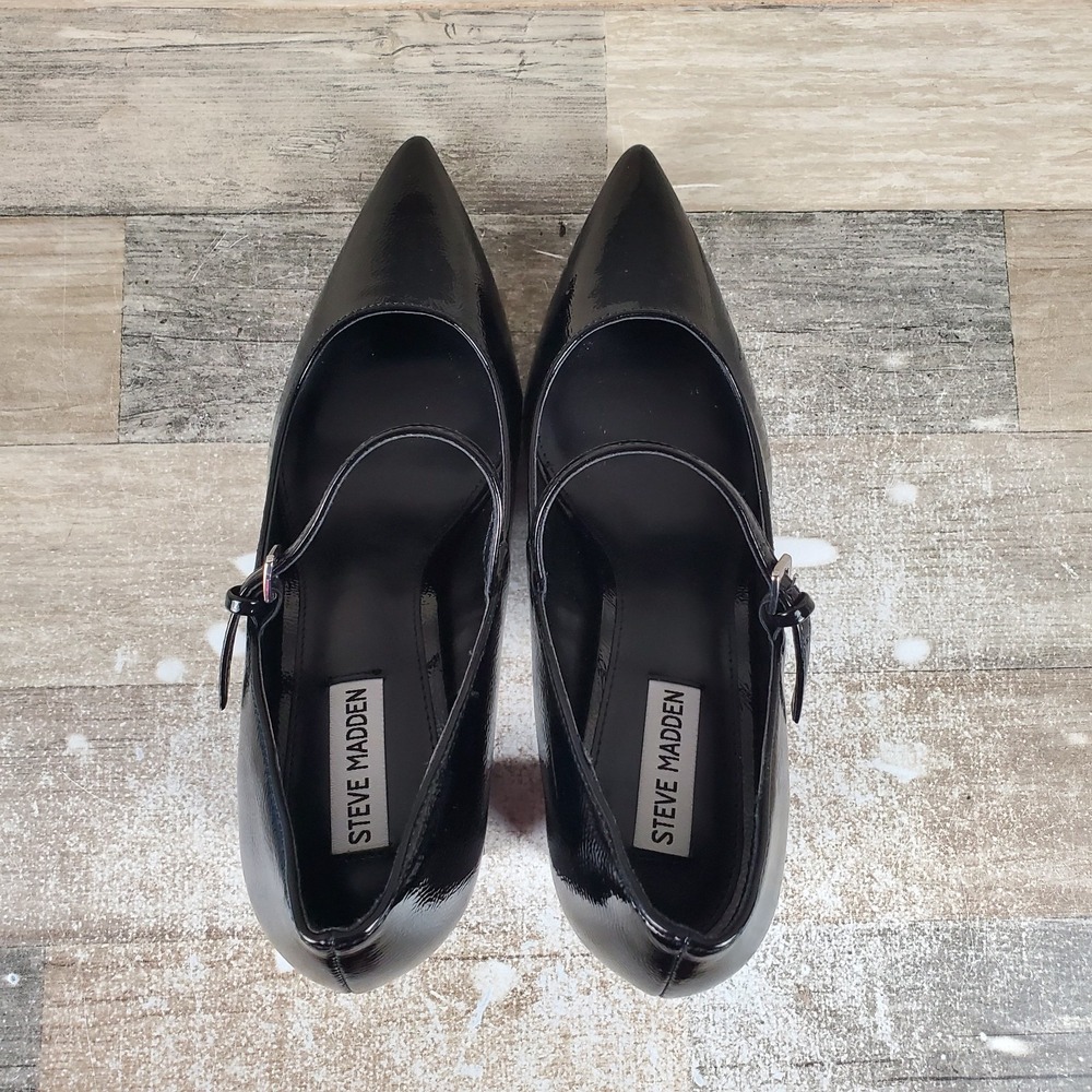 Steve Madden Arlee Womens Pumps Sz 9.5 M Black Leather Pointed Toe Block Heel - Picture 4 of 12